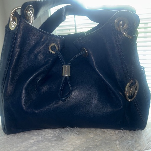 Michael Kors Handbags - Michael Kors Navy Blue Leather Tote Bag